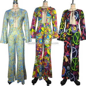 Erwachsene Frauen retro 60er-70er Hippie Cosplay Bühnenbekleidung Halloween-Aufführung Frieden Liebe Vintage Disco-Kostüm