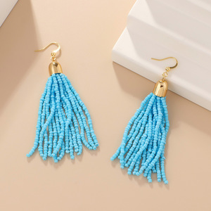Tassel Beaded <b>Drop</b> <b>Earrings</b> Orange Bohemian Style For Women Party Jewelry Zinc Alloy Handmade <b>Earrings</b> - Product Image 2