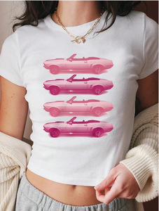 Vente en gros de t-shirts courts pour femmes avec logo personnalisé, style Y2K, coupe ajustée, sexy, streetwear, couleur unie, basique, été, service OEM/ODM - Product Image 2