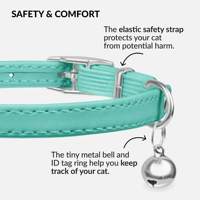 Collier pour chat en cuir PU souple vert menthe avec clochette argentée amovible, boucle ardillon métallique réglable, léger, vente en gros
