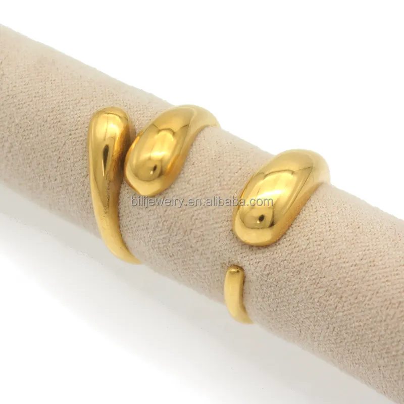 European and American net celebrity style fine polished gold-plated stainless steel chunky ring ladies adjustable open ring 5087