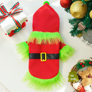 Disfraz de elfo para perros y gatos, traje navideño para mascotas, abrigo con capucha rojo y verde, lindo abrigo de poliéster, disfraz de transformación - Product Image 4