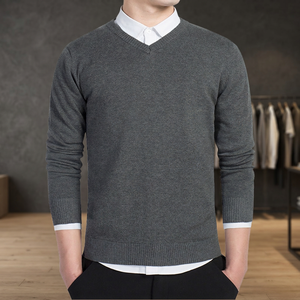 Pull en coton à col en V pour homme, respirant, coupe ajustée, manches longues, tricoté, décontracté, léger et confortable - Product Image 2