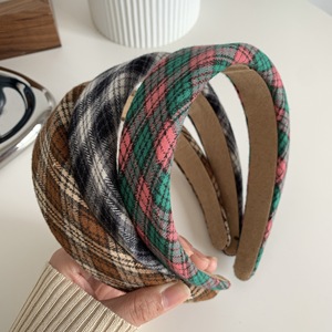 Diadema Retro Versátil a Cuadros de Ala Ancha para Mujer, Estilo Preppy, Dulce y Elegante, para Frente Alto, de Tela, para Boda - Product Image 2