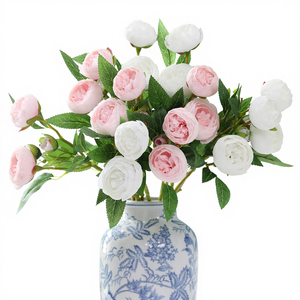 ดอกไม้ประดิษฐ์ ดอกคามิลเลีย ดอกกุหลาบชาแบบยุโรป ดอกไม้ประดับโต๊ะ ตกแต่งบ้าน งานแต่งงาน ราคาโรงงาน - Product Image 1