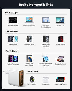 Toocki <span class=keywords><strong>100W</strong></span> <span class=keywords><strong>chargeur</strong></span> GaN de bureau 3 ports USB C station de charge rapide avec distribution d'alimentation pour la charge multi-appareils - Product Image 6