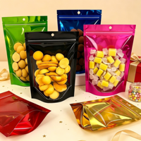 Sachet Doypack Métallique Multicolore avec Fenêtre Transparente et Trou de Suspension, Refermable avec Fermeture Éclair, pour l'Emballage de Snacks Assortis