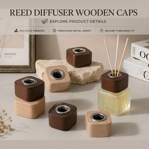 Vietnam WeWood Soft Edge Wood <b>Diffuser</b> Lid Threaded Plastic Liner Rounded Cube Scent Cap Metal Insert Fragrance Top Collar - Product Image 1