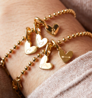 Bracelet à billes en acier inoxydable plaqué or 14K Jietao avec double breloque cœur, gravure personnalisée, ne ternit pas, bijoux délicats pour maman et femme