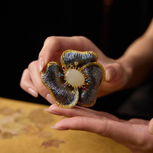 Broche de Flor de Dos Tonos de Jade Hetian Natural de Lujo, Chapado en Oro de 18K, con Múltiples Gemas, para Boda y Regalo - Product Image 5