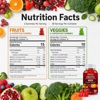 OEM Private Label Fruit en Groente Superfood Gummy Supplement Duo 2 x 60 Gummies Natuurlijke Smaken Vegan Glutenvrij