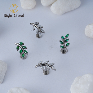 Pendiente <span class=keywords><strong>de</strong></span> <span class=keywords><strong>titanio</strong></span> ASTM F136 16G con circonita marquise en forma <span class=keywords><strong>de</strong></span> hoja para perforaciones <span class=keywords><strong>de</strong></span> hélice, cartílago y concha con parte trasera plana - Product Image 4