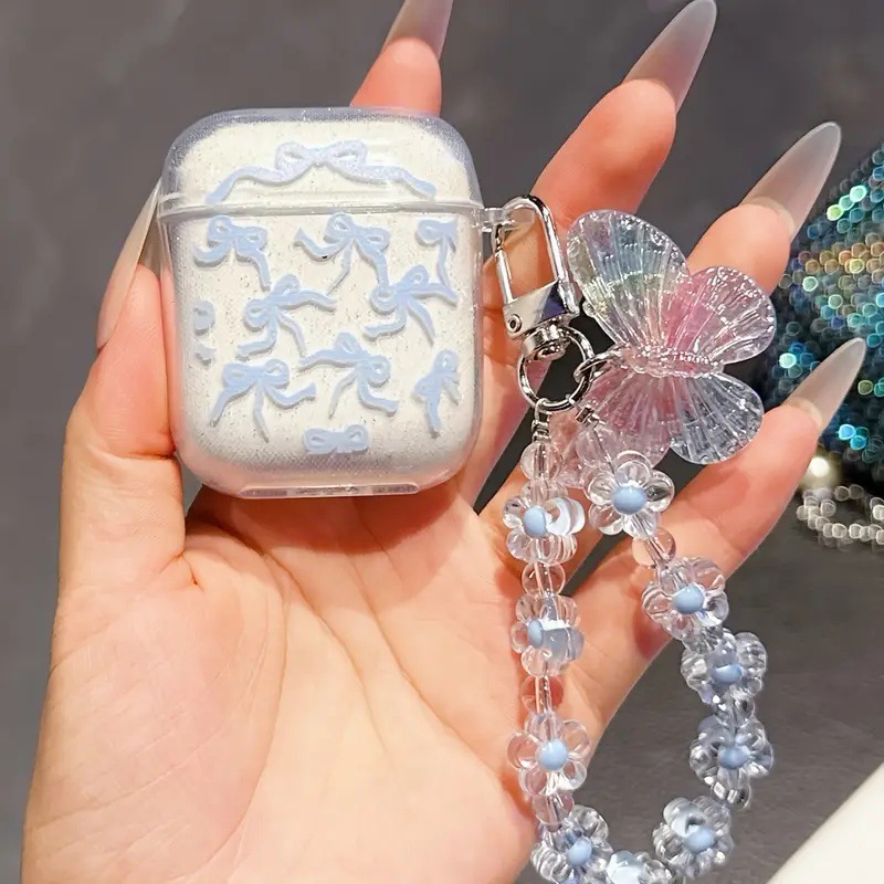 Blue Glittery Butterfly Bow Shell Butterfly Pendant