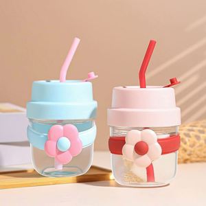 Vaso de Vidrio Reutilizable para Jugo o Leche, Diseño Floral, Portátil, para Estudiantes, Gran Capacidad, Color y Logotipo Personalizables - Product Image 3