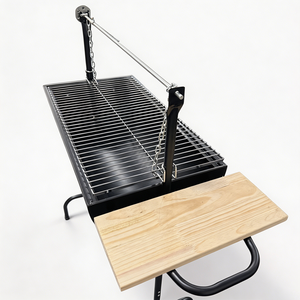 <strong>Drum</strong> Style Charcoal <strong>BBQ</strong> <strong>Grill</strong> Large Area with Rotisserie Spit and Wooden Shelf for Professional Roasting - Product Image 4
