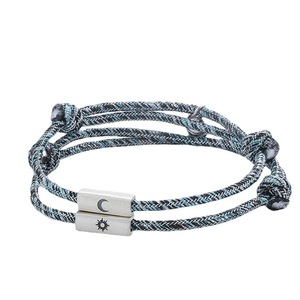 Couple Bracelets Sun Moon Pattern Woven Cord Tibetan Silver Jewelry Gift For Lovers Summer Style - Product Image 1