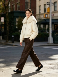 LOVEXUAN Chaqueta Bomber de Plumón Premium para <span class=keywords><strong>Mujer</strong></span>, 100% Poliéster, Cuello de Piel de Zorro Genuina, Plumón de <span class=keywords><strong>Ganso</strong></span> Ligero, Corte Corto - Product Image 4