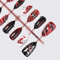 Faux ongles à presser en amande, style français, pour fête d'Halloween, avec perles en plastique 3D sculptées pré-faites, effet œil de chat et motif floral, vente en gros
