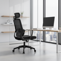 Chaise de bureau en mesh noir à dossier haut, directement de l'usine |   Chaise ergonomique à hauteur réglable avec accoudoirs fixes intégrés en nylon pour la maison et le bureau