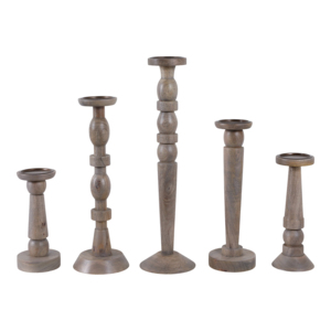 Set di 5 Portacandele in Legno Alti, Decorazione Rustica per Casa, Mensola e Accenti d'Arredo - Product Image 1