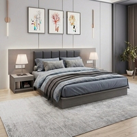 Dunkelgraues Holzmaserung-Kingsize-Bett Hotelmöbel-Set mit integriertem quadratischem dunklem Soft-Panel-Kopfteil Gästezimmer-Einrichtung