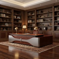 Bureau de direction professionnel 3,2 m avec LED 3 couleurs, table de PDG en bois de placage naturel émaillé, mobilier de bureau en MDF E1