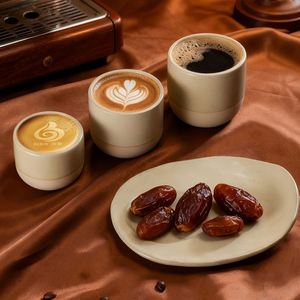 Creative Ceramic Espresso <b>Cup</b> <b>Saucer</b> Set Stoneware Cappuccino <b>Cups</b> Arabic Beige Drinking Coffee Mug for Cafe Shop - Product Image 4