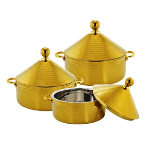 Gold Plated Finishing Hammered Design Set of 3 Insulated Hot Pot For Hot <b>Food</b> <b>Server</b> Stainless Steel Insulated Hot Pot Hot Sale - Product Image 1