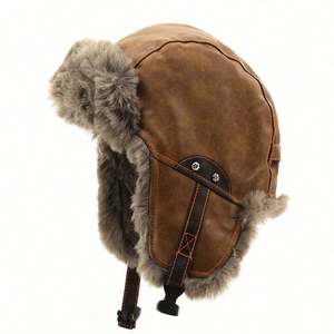 Gorro de Trapper de Nuevo Diseño al por Mayor, Gorro de Invierno para Hombre Adulto con Orejeras, Gorro de Aviador de Cuero PU - Product Image 1