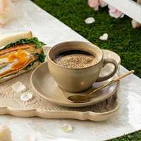 Tasse à latte vintage en céramique de haute qualité, vente en gros, tasse à lait en grès, tasse à café avec soucoupe pour restaurant et café