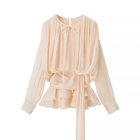 Robe Longue D'Été Chic et Vintage 2025 pour Femme, à Manches Longues, Brillante et Courte avec Technique Plissée