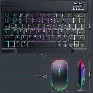 <span class=keywords><strong>Clavier</strong></span> BT <span class=keywords><strong>sans</strong></span> <span class=keywords><strong>fil</strong></span> rétroéclairé adapté au téléphone portable Ipad Tablet RGB Three-colour Gradual Change Luminous Keyboard Mouse - Product Image 2