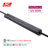 Alimentation CV dimmable Triac 12V 24V 5A 60W, Driver LED étanche AC-DC, Boîtier en aluminium pour éclairage LED
