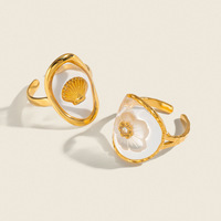 Bague ajustable tendance en acier inoxydable plaqué or 18 carats, motif fleur de coquillage style océan, pour femme, usage quotidien, vente en gros
