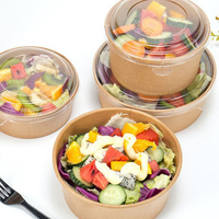 Bol d'emballage rond en papier Kraft, 50 pièces 45 oz 1300 ML, jetables, pour salade, fruits, emporter Lun emballage de Snack, vente en gros