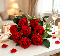 Bunga Mawar Buatan Velvet Flannel Pearl Rose, Sentuhan Asli, Mawar Palsu untuk Dekorasi Rumah, Hotel, Pernikahan, Dinding, Hari Valentine