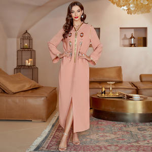 Robe longue ethnique musulmane pour femmes marocaines, à capuche, en or, avec des strass en forme de diamant faits à la main, de couleur <span class=keywords><strong>rose</strong></span> - Product Image 3