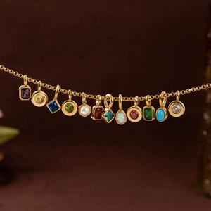 Collier à chaîne lâche DIY en acier inoxydable avec pendentif 12 pierres de naissance, protection couleur or 18 carats sous vide, pendentifs et breloques tendance - Product Image 4