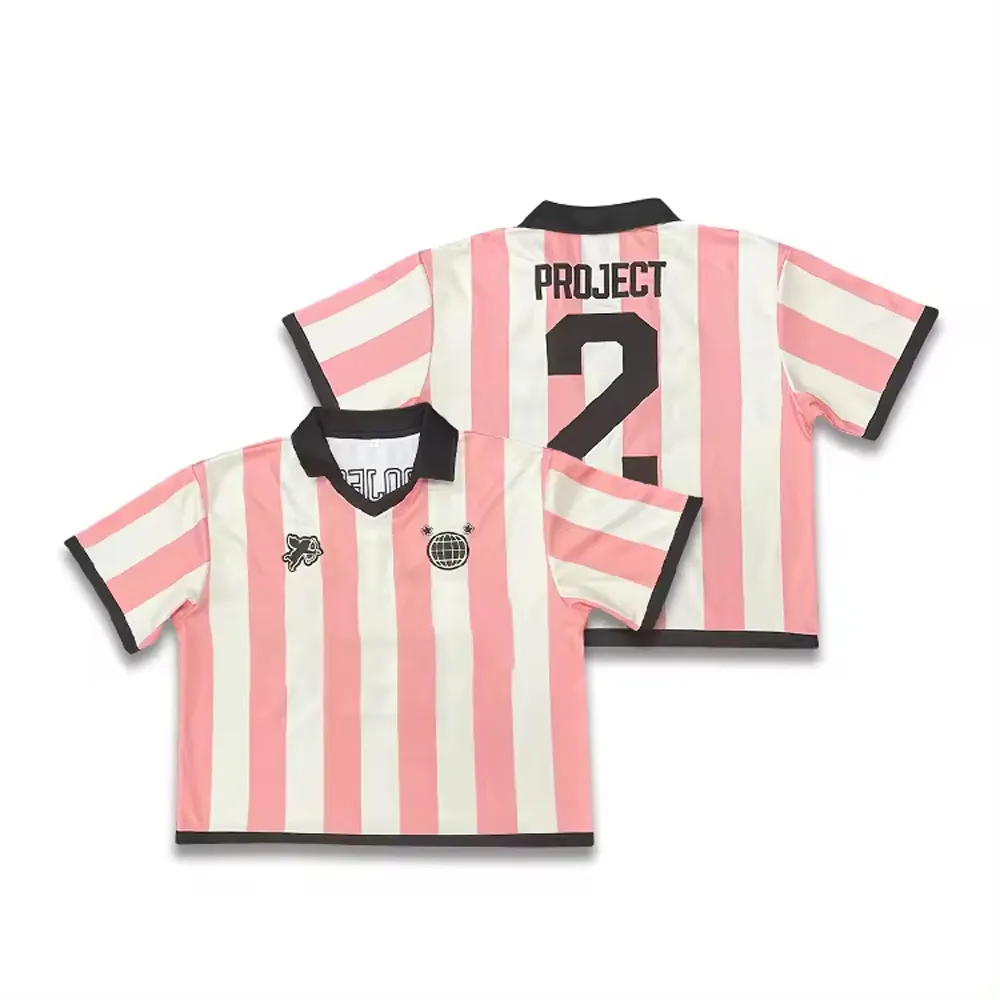 Camisetas de fútbol callejero Retro con bordado personalizado para hombre, Polo holgado con cuello redondo, tejido de punto de estilo Vintage, camiseta de fútbol con letras a rayas
