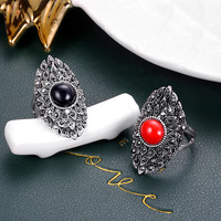 Nouvelles bagues en pierre noire pour femmes, style rétro, argent tibétain vintage, bague de fiançailles de mariage, bijoux, cadeau en cristal