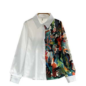 <span class=keywords><strong>Blouses</strong></span> et chemises pour femmes à manches longues en patchwork imprimé printemps automne - Product Image 6