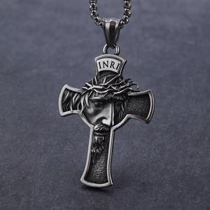 Collier pendentif vintage en acier titane avec croix de Jésus-Christ pour homme, bijoux en acier inoxydable pour les fêtes - Product Image 5