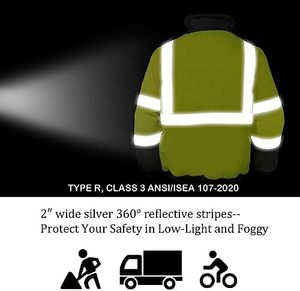 Áo khoác bomber mùa đông nam, đạt tiêu chuẩn ANSI Class 3, chất liệu phản quang, lót lông cừu, cổ đứng, logo phía trước, màu vàng - Product Image 6