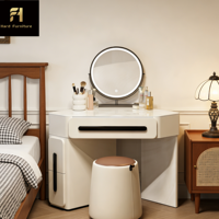 Table de maquillage de luxe légère française avec miroir LED de haute qualité et tiroirs en pierre triangulaire pour chambre à coucher de filles