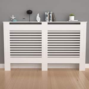 Meuble <span class=keywords><strong>cache</strong></span>-<span class=keywords><strong>radiateur</strong></span> en bois <span class=keywords><strong>MDF</strong></span> blanc ou gris, design traditionnel croisé (<span class=keywords><strong>grille</strong></span> blanche, grand modèle) - Product Image 3