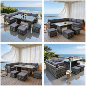 Conjunto Seccional Navyice de 8 Plazas, Resistente a la Intemperie, de Mimbre PE con Estructura de Aluminio, Muebles Modulares de Jardín con Cojines Impermeables para Comedor y Parque - Product Image 2