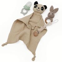 Ensemble de jouets pour bébé en coton mousseline 100% : lingettes de dentition, serviette, lapin apaisant, couverture de sécurité