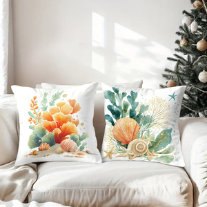 Ocean-themed throw pillows with coral sea turtles and starfish designs for cozy home decor - Product Image 3
