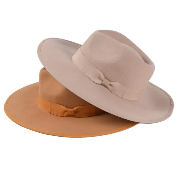 หมวก Fedora ของผู้หญิงชาวออสเตรเลีย,หมวกสักหลาดกว้างแบนแข็งขนสัตว์100% หมวกวินเทจหรูหราทำด้วยมือแบบกำหนดเอง