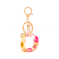 Porte-clés en résine anglaise, 26 lettres, herbier, fleurs séchées, gaufrage, pampilles, abréviation en acrylique